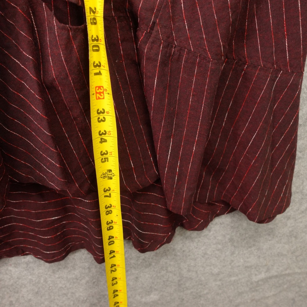 Lagenlook Linen Shift Dress Large Brown Brick Pinstripe Fall Oversized JAPAN - Picture 6 of 10